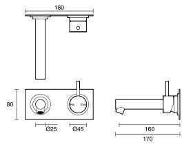 Technical Drawing - Scala Bath Mixer Tap Outlet System Straight 160mm Right Hand Operation