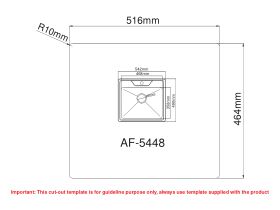 Cut Out Template - AFA Cubeline Inset Bar Sink 1 Taphole 542mm Stainless Steel