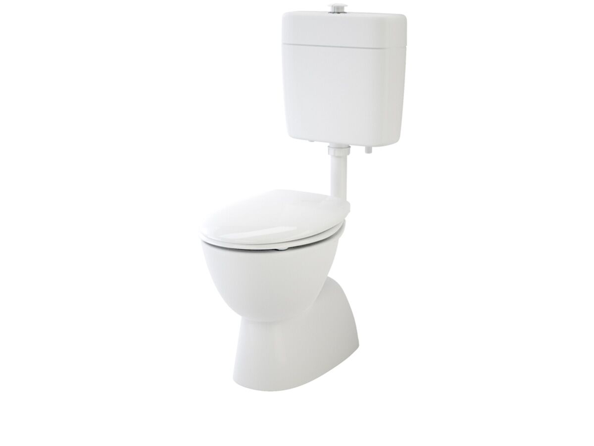 Caroma Care 200 Bottom Inlet Toilet Suite S Trap with Caravelle Double Flap Seat White (4 Star)
