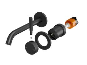 Hero - Milli Etch Wall Basin/Bath Mixer Tap Trimset Round Backplate Matte Black (6 Star)