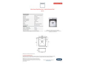 Specification Sheet - Memo Hugo Single Bowl Sink 1 Taphole Stainless Steel