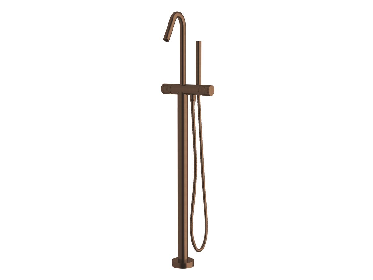 Milli Pure Floor Mounted Bath Mixer Tap with Handshower and Cirque Textured Handle Trimset PVD Brushed Bronze (3 Star)