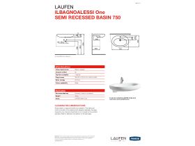 Technical Guide - LAUFEN Alessi One Semi Recessed Basin 750mm x 500mm 1 Taphole White