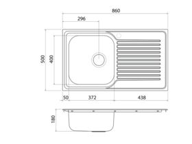 Clark Punch 1203.1R Single End Bowl Sink 1 Taphole Right Hand Bowl 860mm Stainless Steel