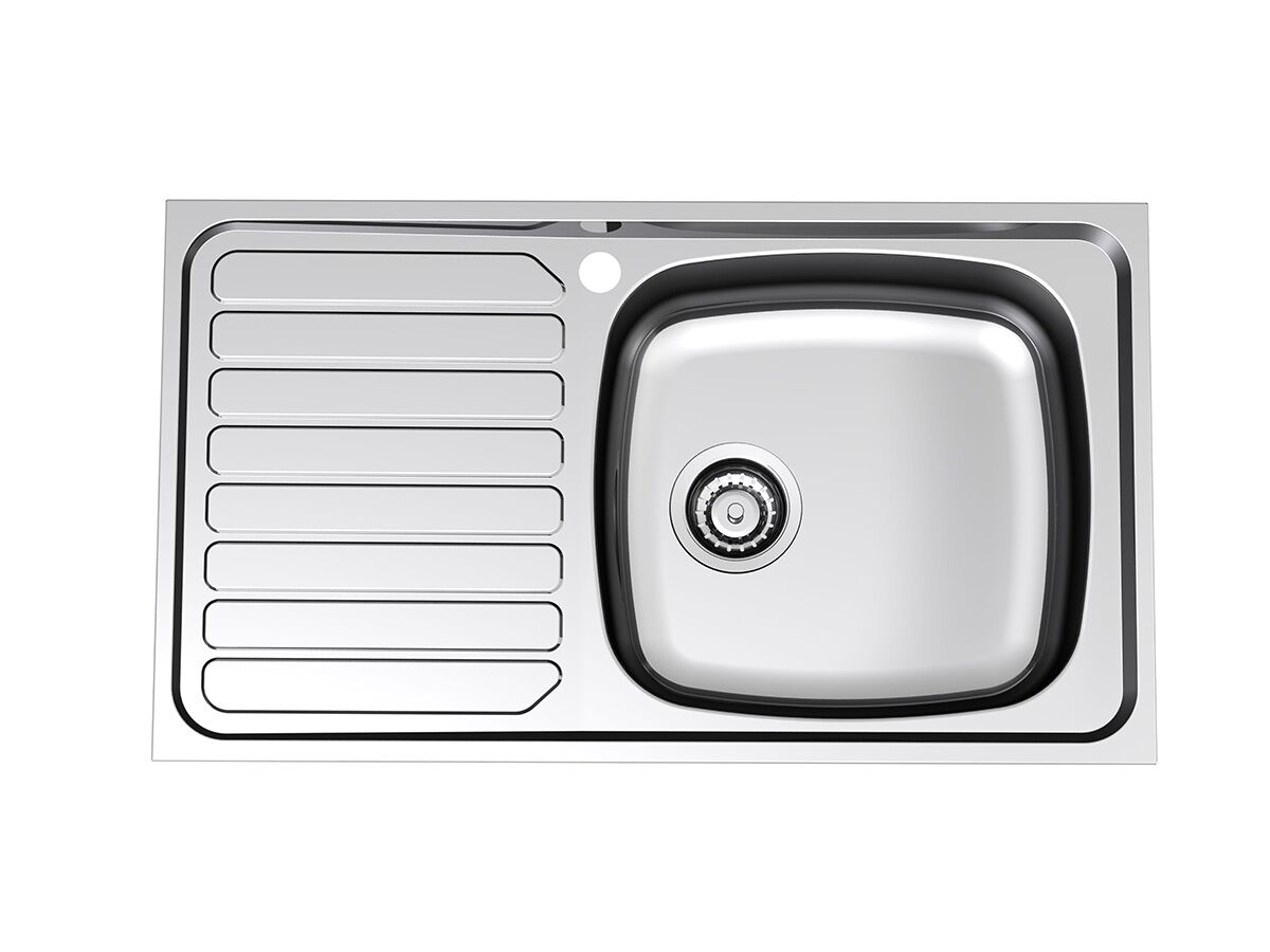 Base MK2 Single Bowl Sink 1 Taphole Right Hand Bowl 820mm Stainless