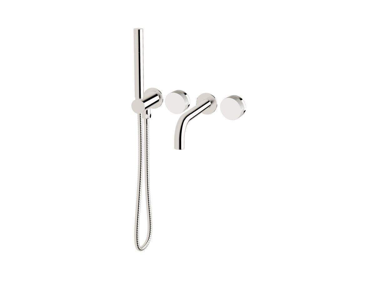 Milli Pure Progressive Bath Mixer Tap System 200mm with Hand Shower Right Hand and Linear Textured Handles Chrome (3 star)