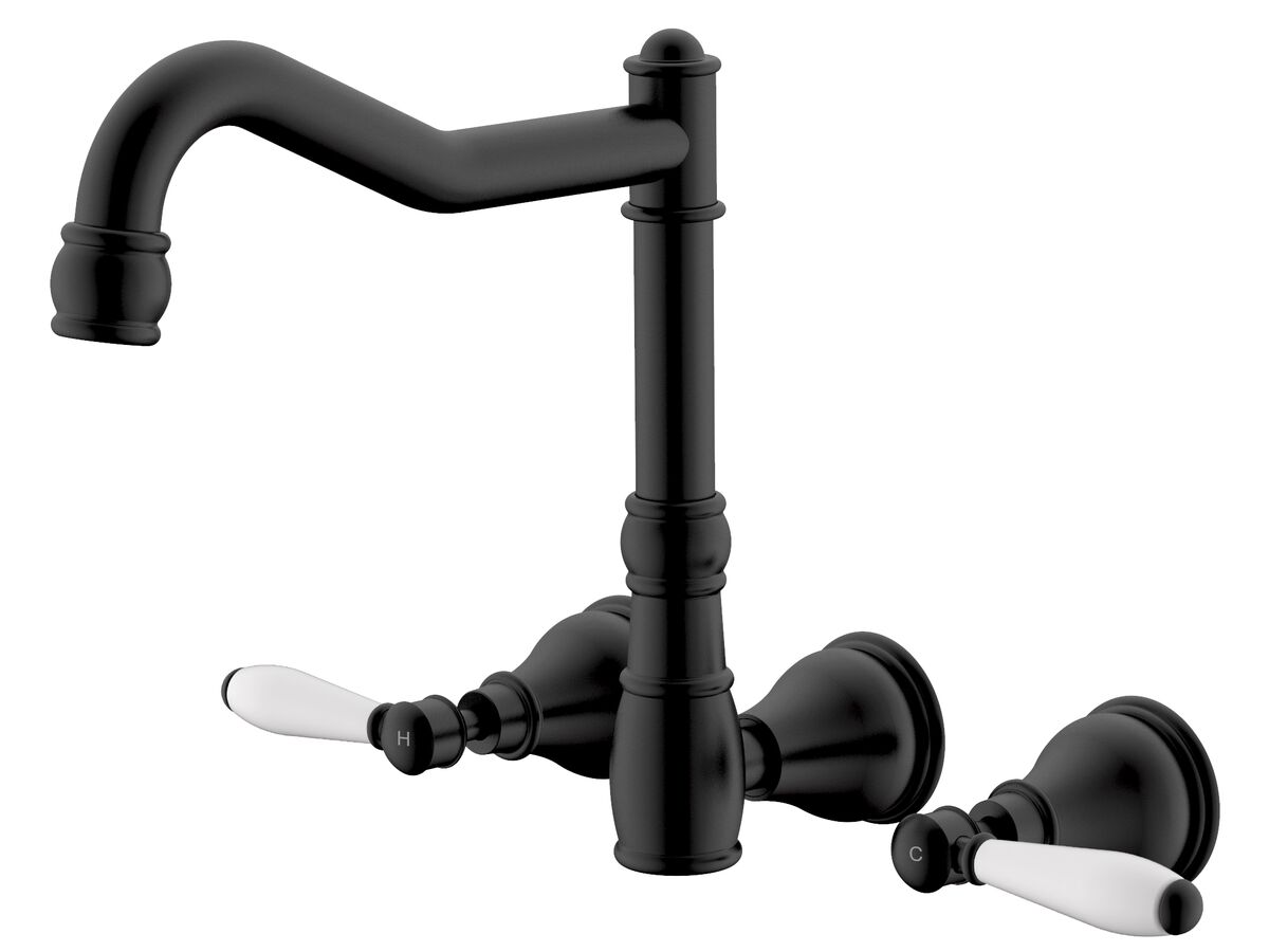 Milli Voir Wall English Kitchen Set Lever Handle with Porcelain Handles Matte Black (4 Star)