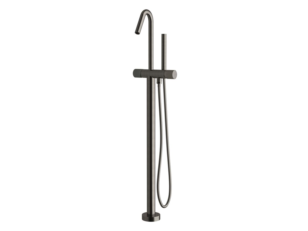 Milli Pure Floor Mounted Bath Mixer Tap with Handshower and Diamond Textured Handle Brushed Gunmetal (3 Star)