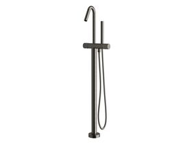 Milli Pure Floor Mounted Bath Mixer Tap with Handshower and Diamond Textured Handle Brushed Gunmetal (3 Star)