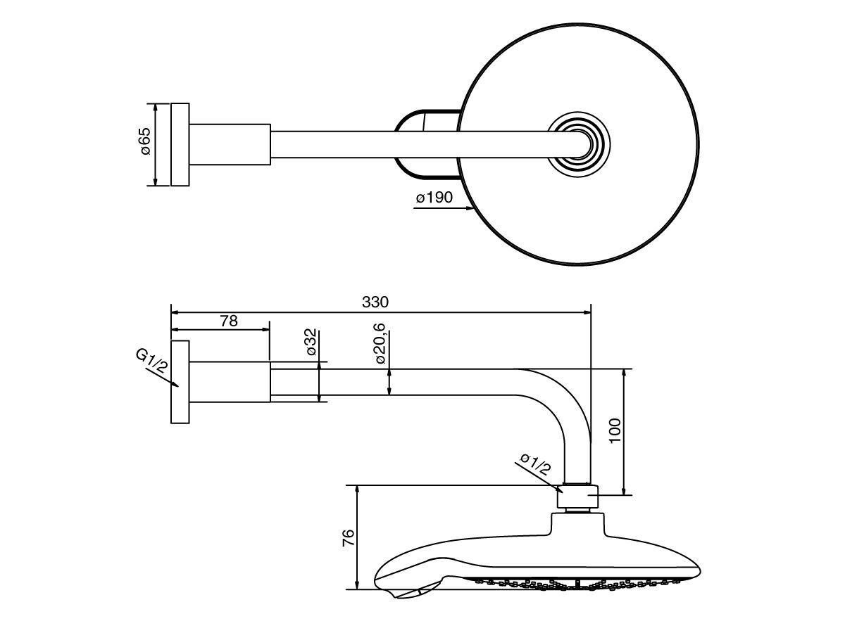 GROHE Power & Soul Overhead Shower & Arm 190mm Chrome (3 Star)