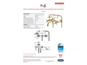 Specification Sheet - Milli Voir Wall Mounted Telephone Bath Set Cross Handles Brass Gold (3 Star)