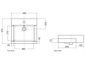 AXA Hox Semi Recessed Bare Basin 1 Taphole 480mm White