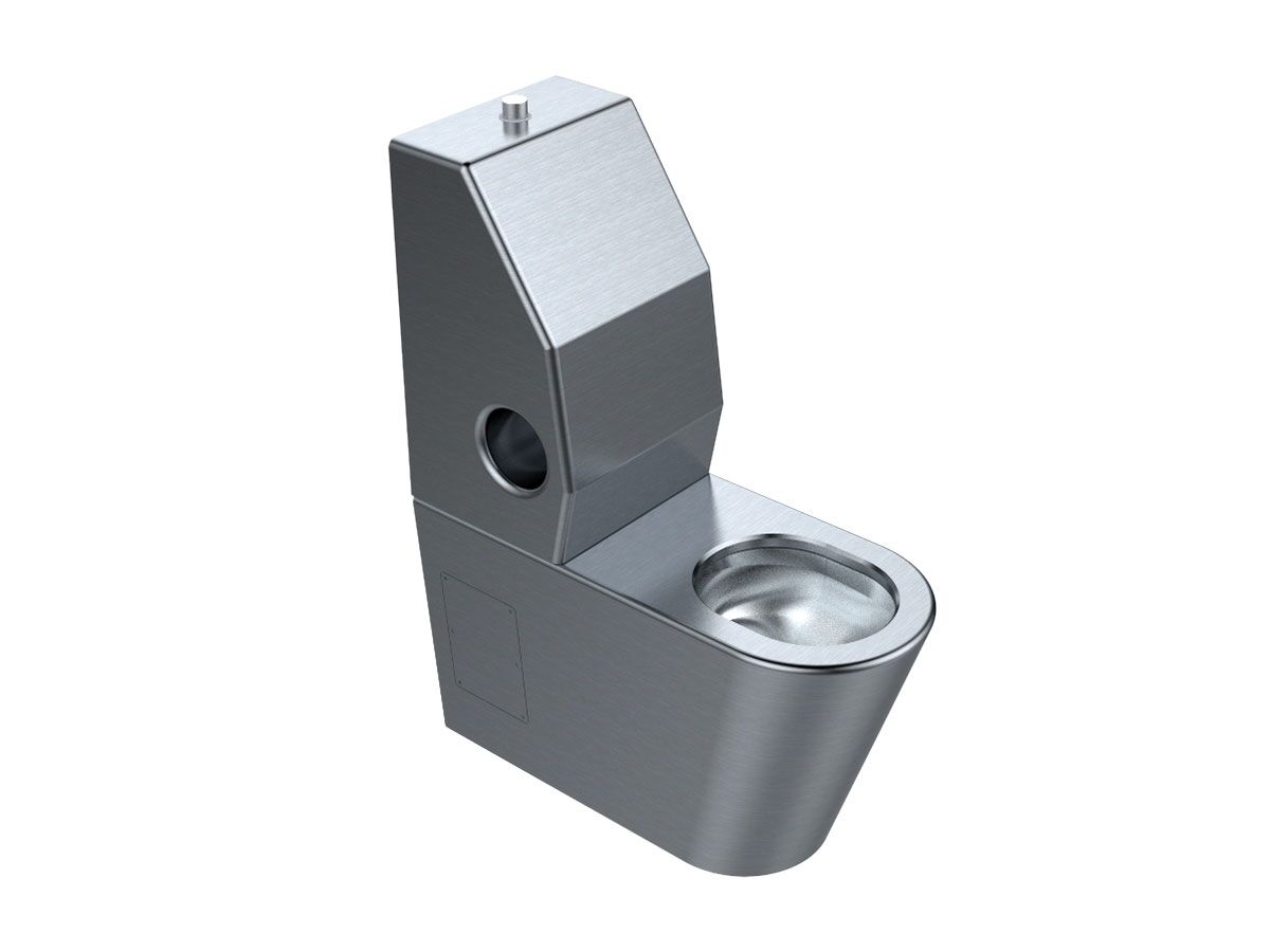 Britex Stainless Steel Security Accessible Toilet Suite with Integrated Backrest and Pneumatic Buttons