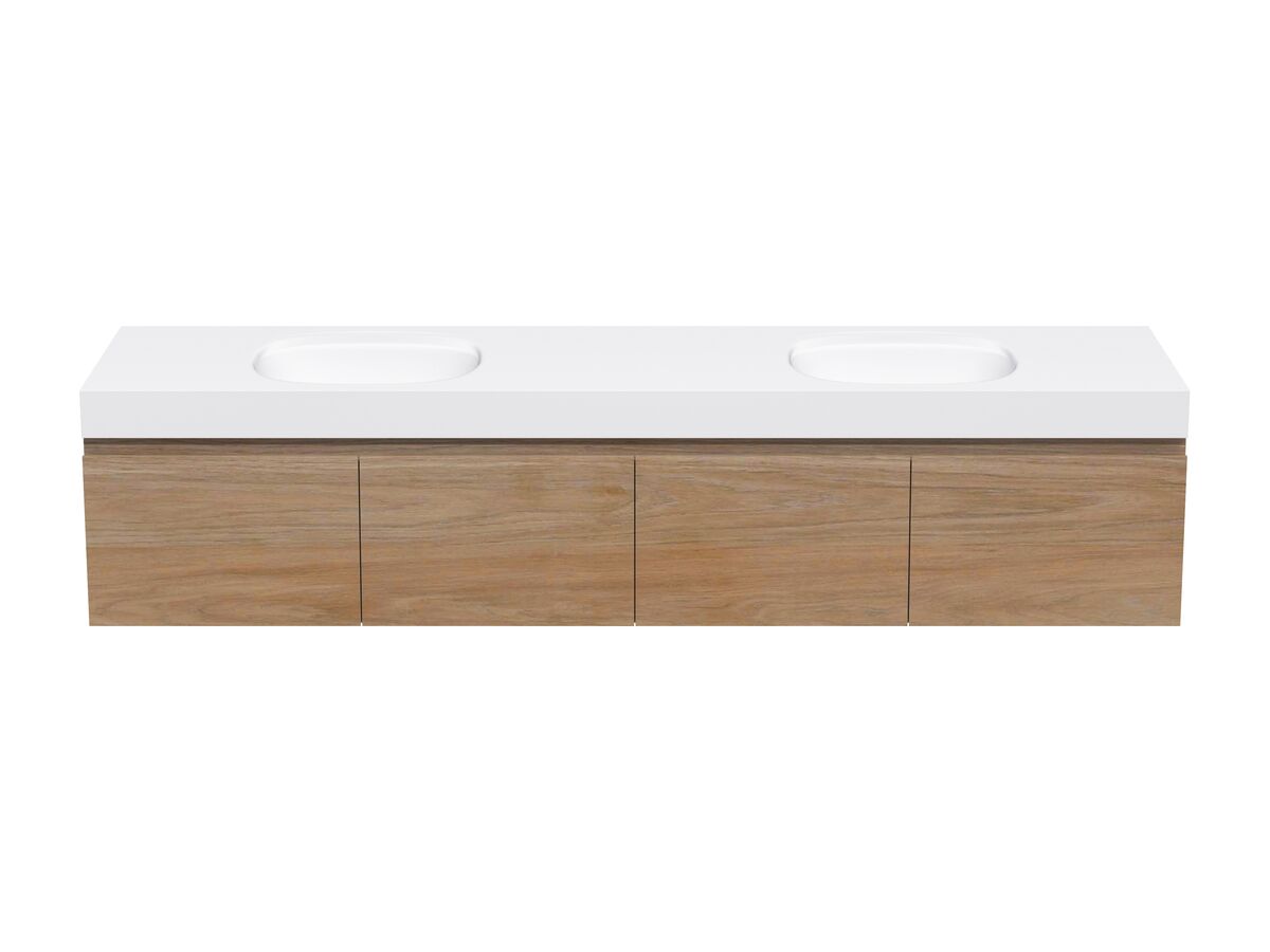 Kado Lussi 1800mm Wall Hung Vanity Unit Double Bowl with Four Soft Close Doors Timber Finish