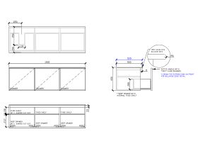 Technical Drawing - ISSY Adorn Above Counter / Semi Inset Wall Hung Vanity Unit with Three Drawers & Internal Shelves with Petite Handle 1500mm x 500mm x 450mm OFFSET LEFT