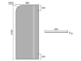 Technical Drawing - Kado Lux Frameless Curved Right Fluted Panel with Wall Clips 900mm