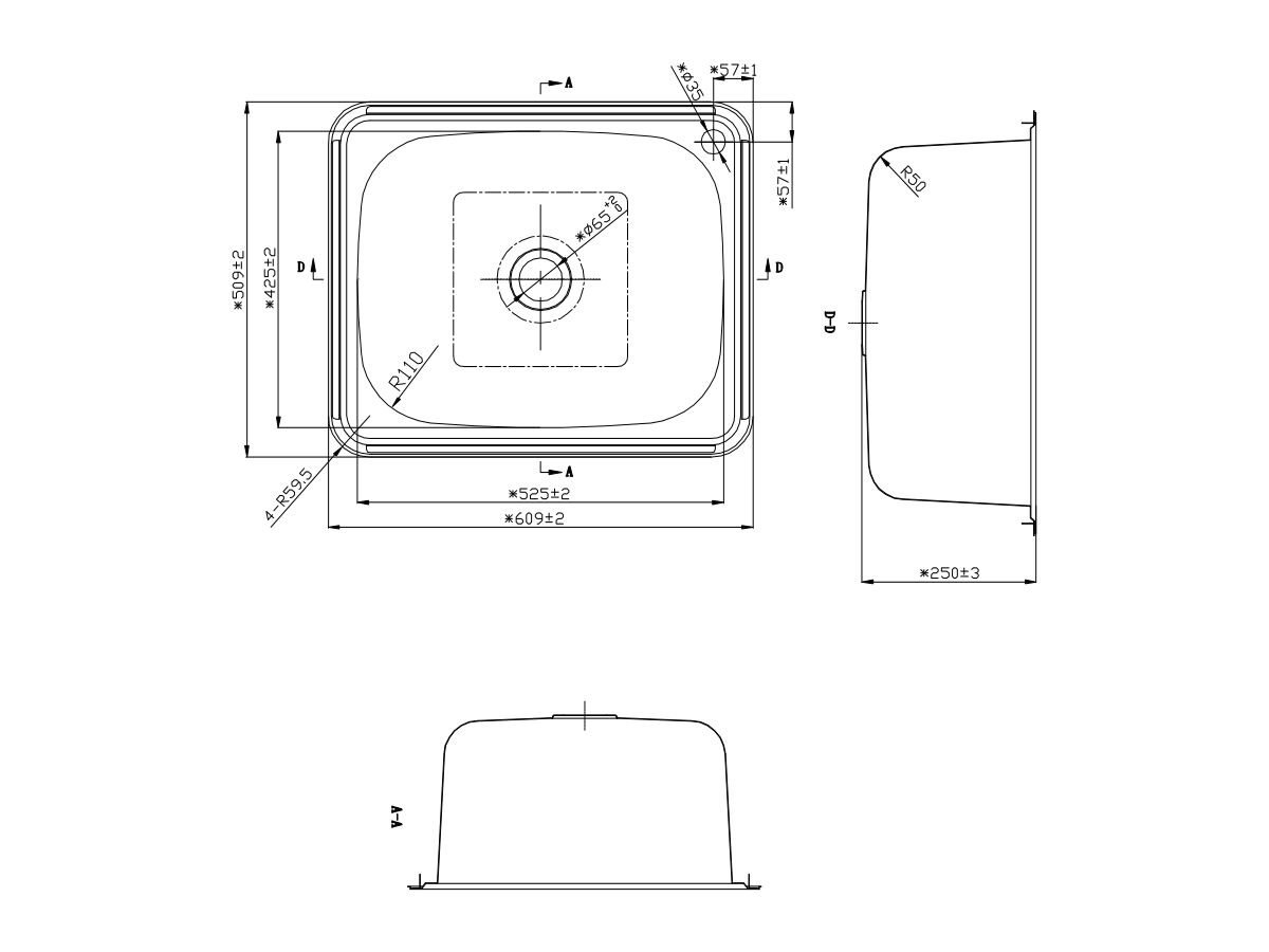 POSH Solus Flat Rim Trough 45 Litres 1 Left Hand Taphole Stainless