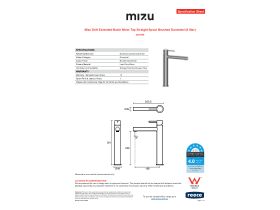 Specification Sheet - Mizu Drift Extended Basin Mixer Tap Straight Spout Brushed Gunmetal (6 Star)