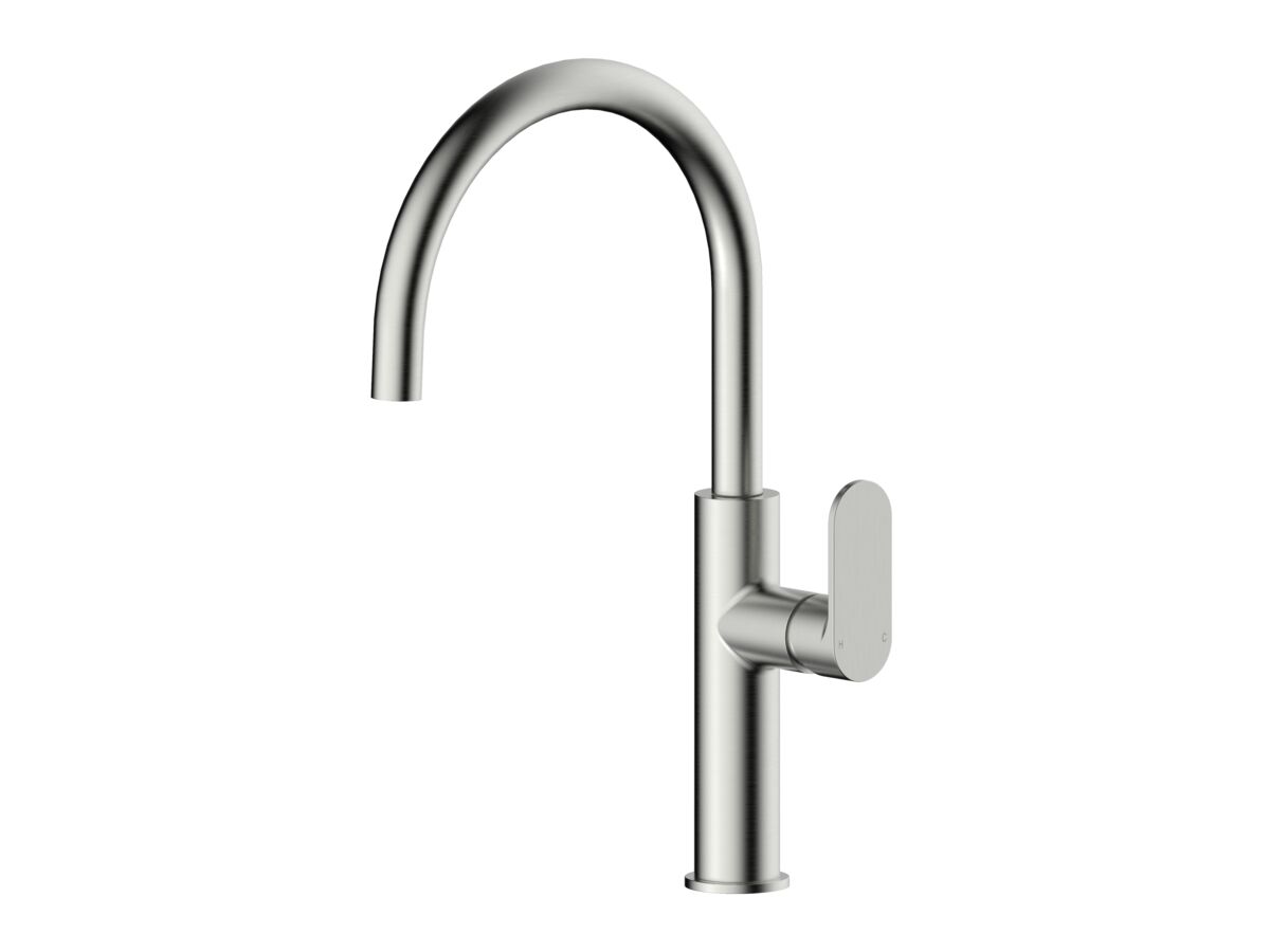 Hero - Mizu Soothe MK2 Gooseneck Sink Mixer Curved Brushed Nickel (5 Star)