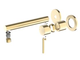Hero - Mizu Drift Wall Basin/Bath Mixer Set Straight Spout with 2-Piece Cover Plate Trimset Brushed Brass (6 Star)