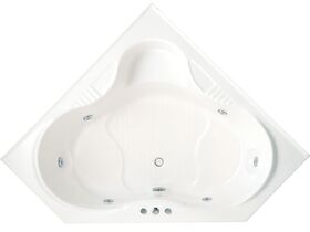 POSH Solus 1500mm Corner White Santai Spa with 6 Chrome Jets and Auto Heat Pump
