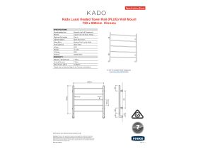 Specification Sheet - Kado Lussi Heated Towel Rail (PLUG) Wall Mount 730 x 800mm Chrome