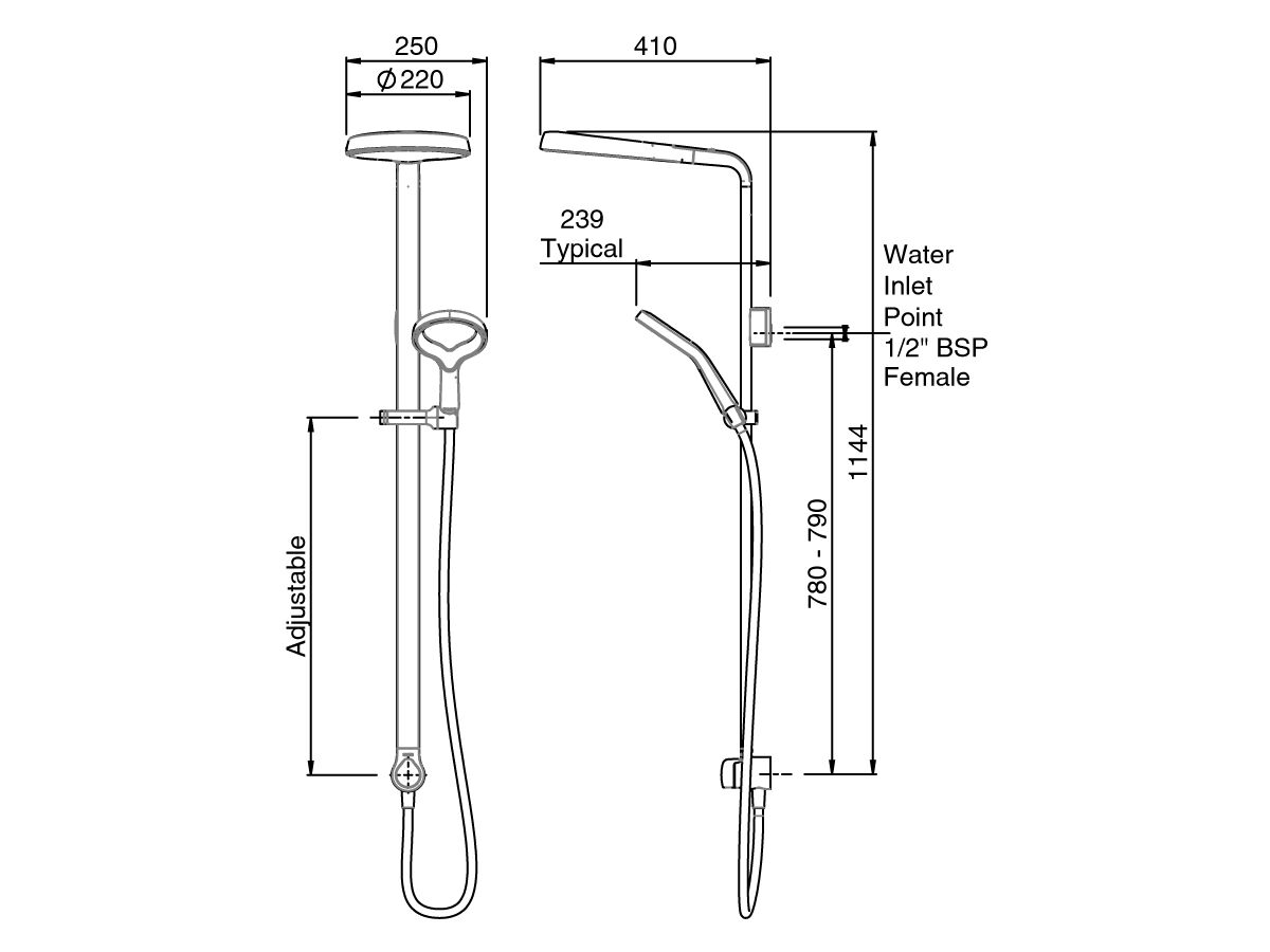 Methven Aio Aurajet Twin Shower with Top Rail Water Inlet Matte Black (3 Star) from Reece
