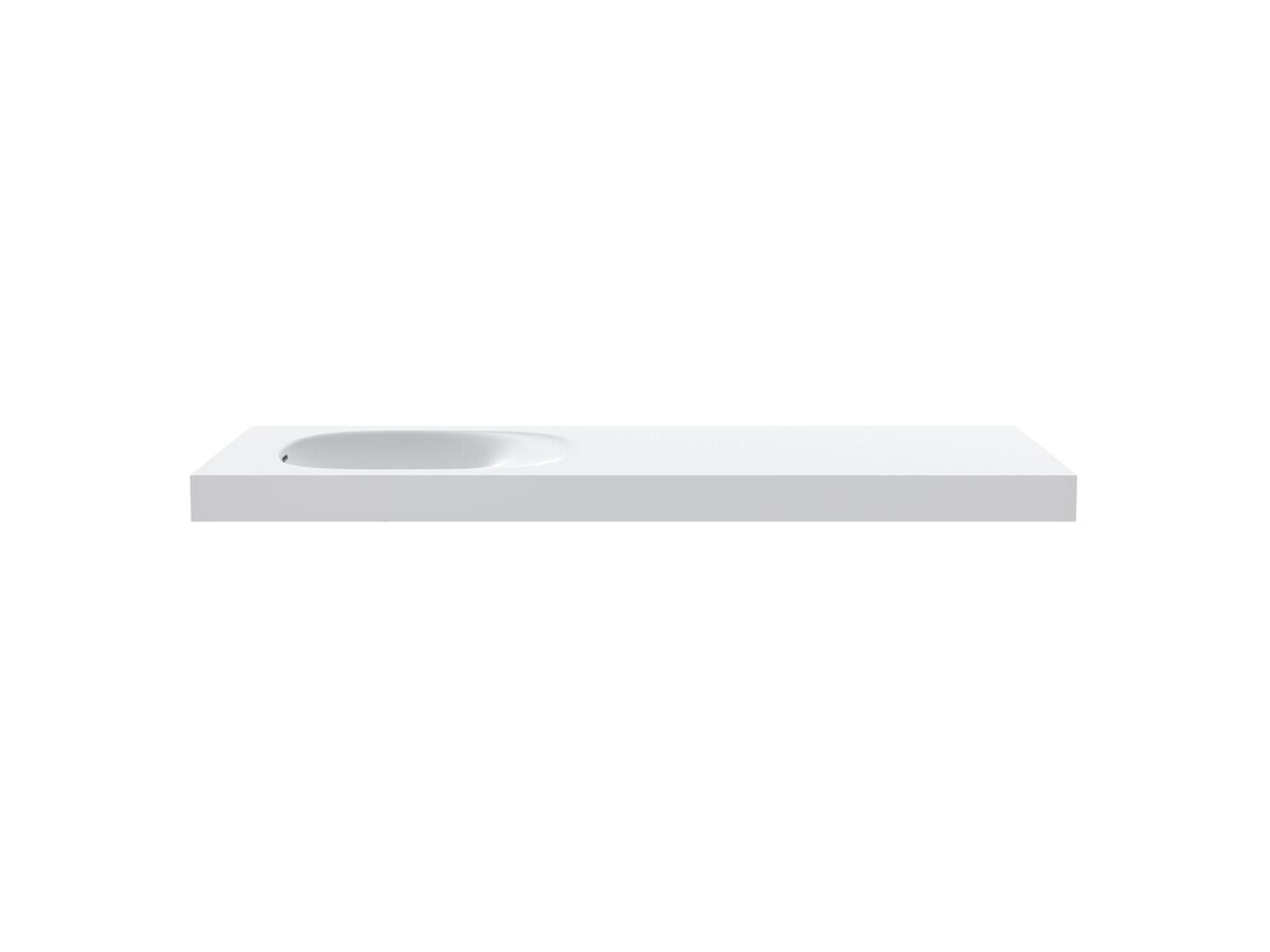 Kado Lussi 1500mm Single Wall Basin Left Hand Bowl with Overflow No Taphole Matte White Solid Surface