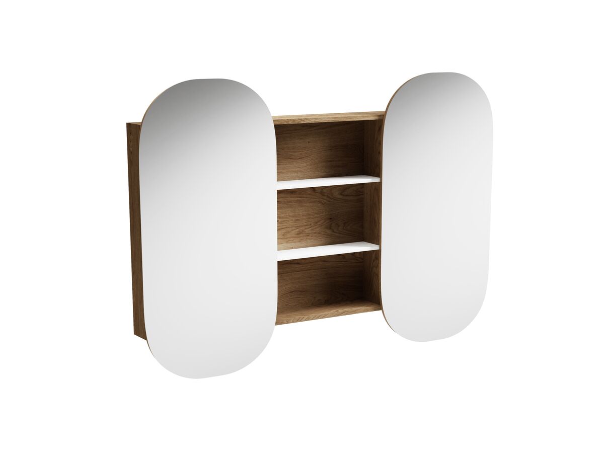 Kado Lussi 1380mm Double Mirror Cabinet with Open Shelves Timber Finish