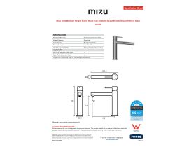 Specification Sheet - Mizu Drift Medium Height Basin Mixer Tap Straight Spout Brushed Gunmetal (6 Star)
