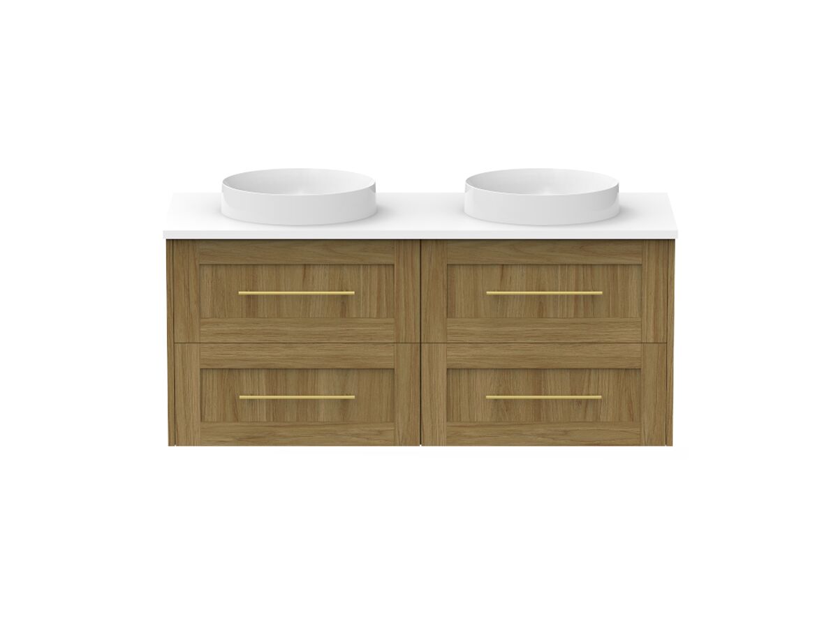 Kado Lux 1200mm All Drawer Wall Hung Vanity Unit Caesarstone Double Bowl 4 Drawers (No Basin)
