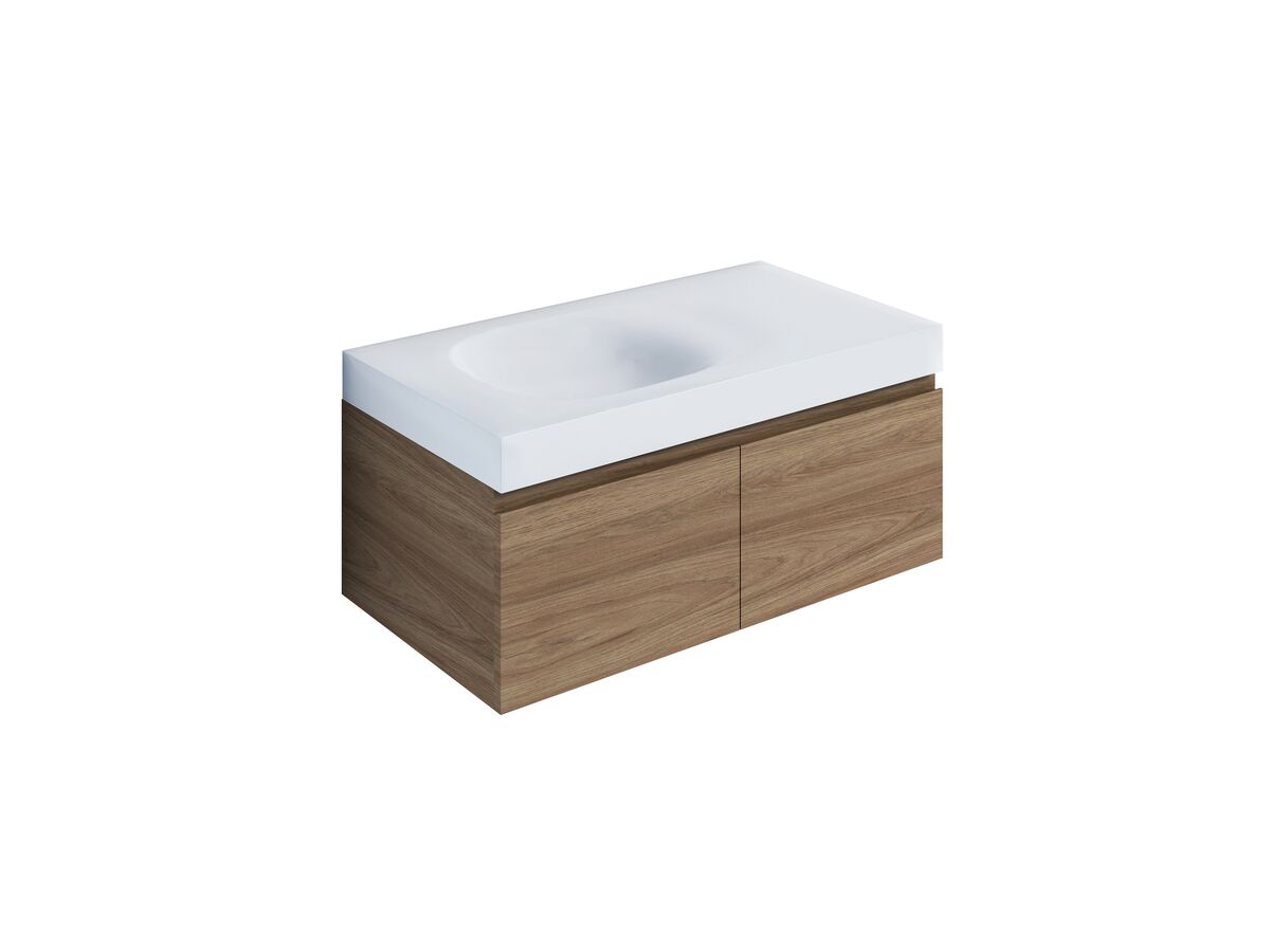 Kado Lussi 900mm Wall Hung Vanity Unit with Two Soft Close Doors Timber Finish