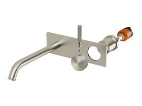 Hero - Milli Etch Wall Basin/Bath Mixer Tap Trimset Square Backplate Brushed Nickel (6 Star)