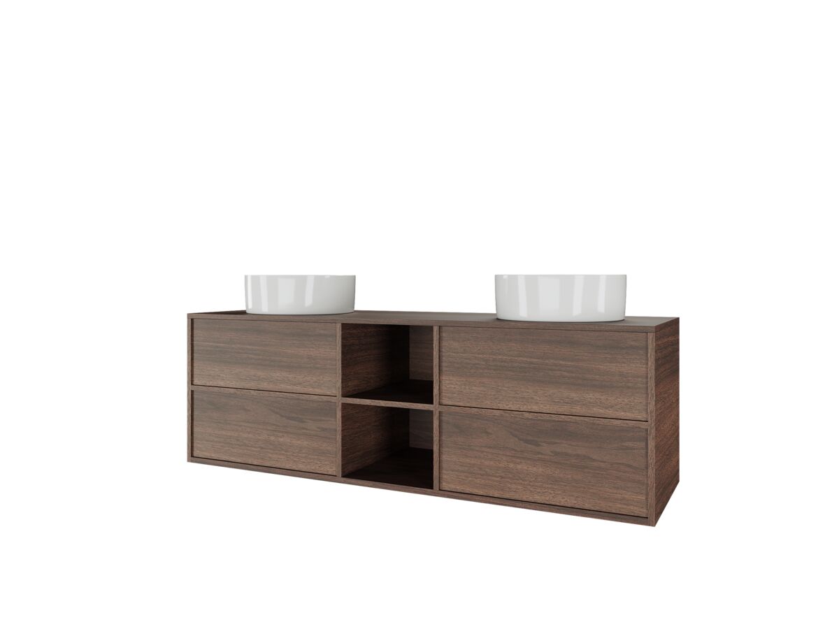 Kado Aspect 1500mm Wall Hung Vanity Unit With Shelf Double Bowl Timber Top