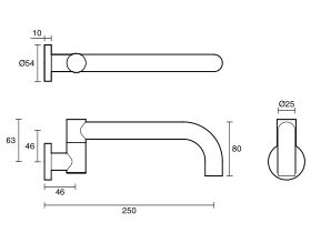 Technical Drawing - Scala Bath Outlet Swivel Curved 250mm