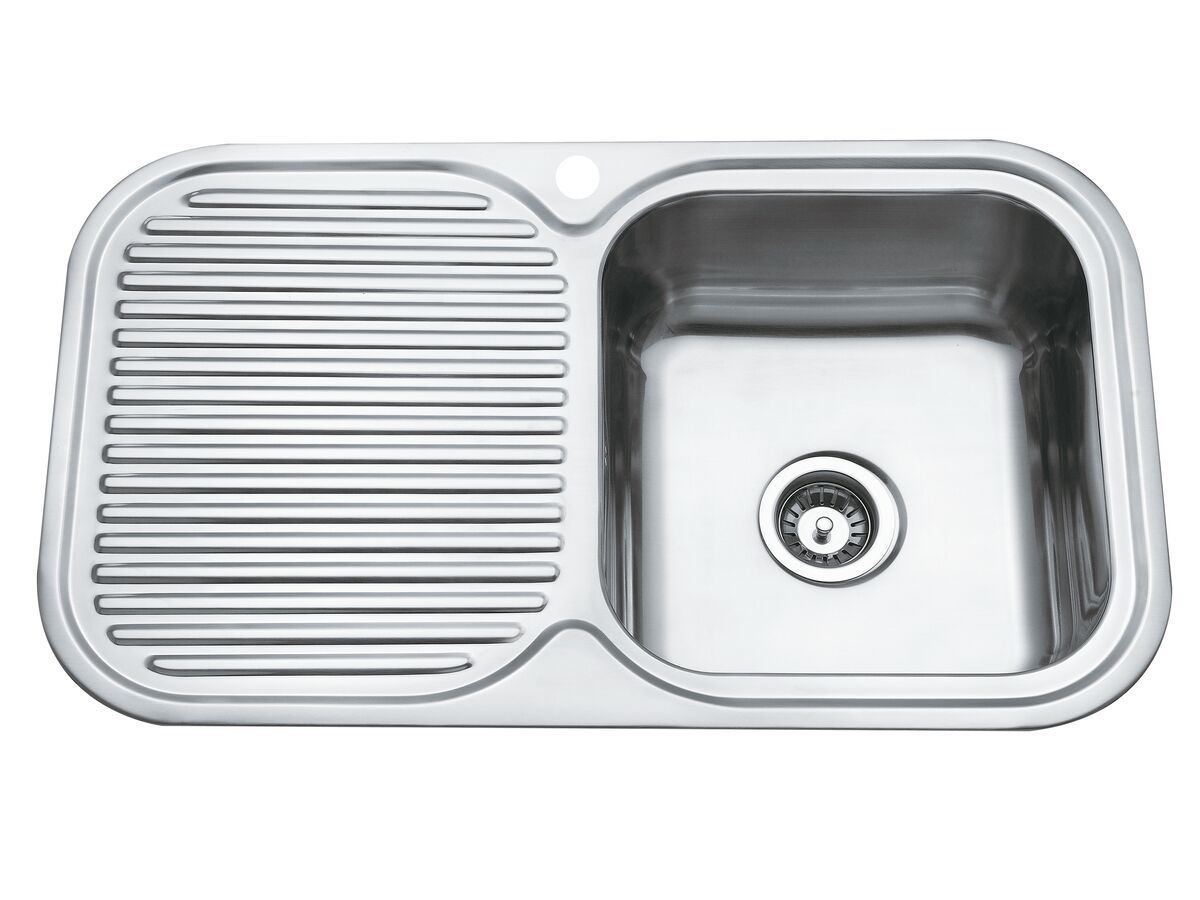 Base MK3 Single Bowl Sink 1 Taphole Right Hand Bowl 850mm Stainless