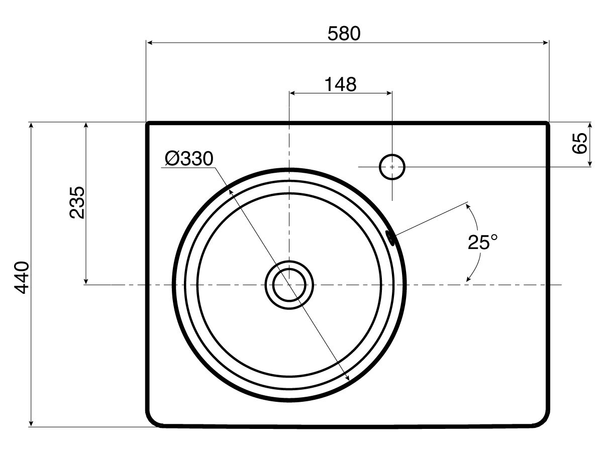 Kado Lux Wall Basin with Shelf 580 x 440mm 1 Taphole White