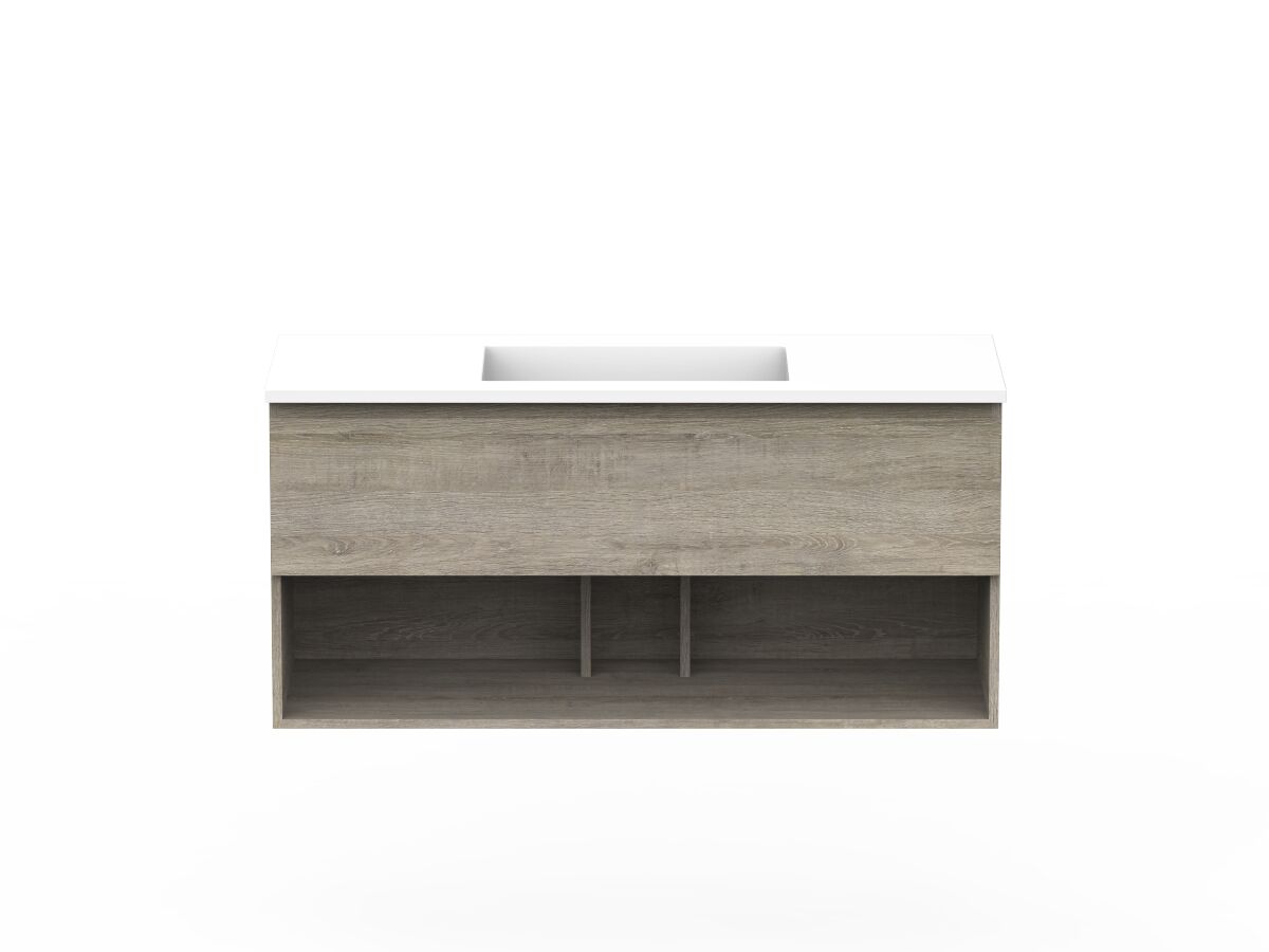 Posh Domaine 1200mm Wall Hung Vanity Unit AllDrawer Open Shelf Single