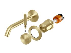 Hero - Milli Etch Wall Basin/Bath Mixer Tap Trimset Round Backplate Brushed Gold (6 Star)