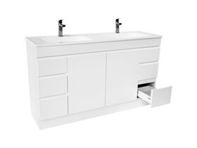 Espire Double Bowl Vanity Unit with Kick Wave Top 2 Door and 6 Drawer 1500mm White