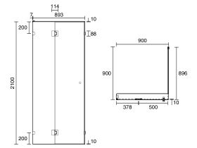 Technical Drawing - Kado Lux Frameless Enclosure with Wall Clips 900 x 900mm