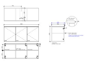 Technical Drawing - ISSY Adorn Undermount Wall Hung Vanity Unit with Three Doors & Internal Shelf with Petite Handle 1500mm x 550mm x 650mm CENTERED (CENTRE RIGHT)