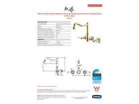 Specification Sheet - Milli Voir Wall English Kitchen Set Lever Handle with Porcelain Handles Brass Gold (4 Star)