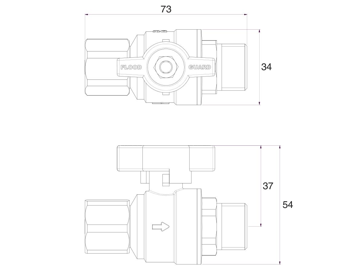Technical Drawing - Floodguard Isolation Valve 15mm