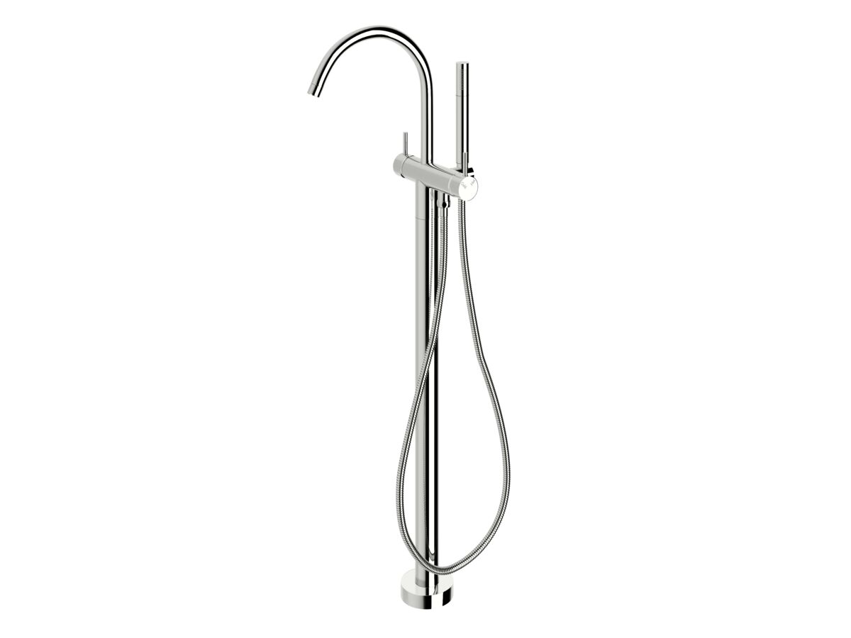 Scala Floor Mounted Bath Mixer Tap Curved Outlet with Hand Shower