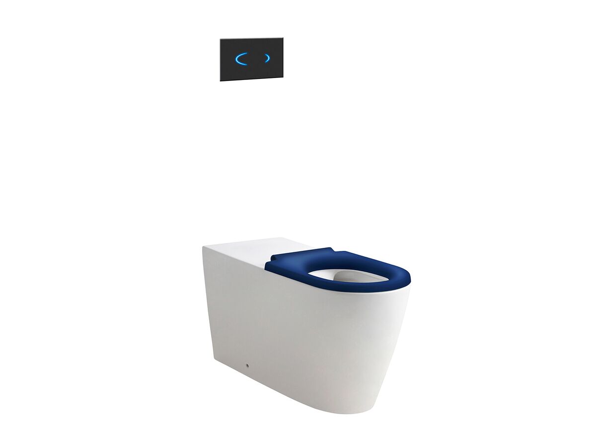Wolfen 800 Back To Wall Rimless Pan with Inwall Cistern, Sensor Button, Single Flap Seat Blue (4 Star)