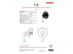 Specification Sheet - Milli Voir Shower / Bath Mixer Matte Black with Porcelain Lever Handles