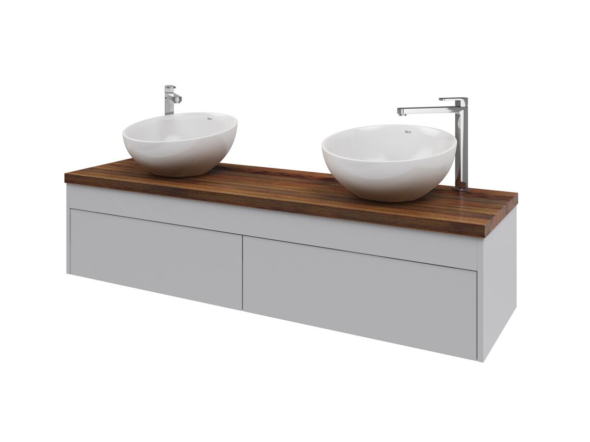 Acqua 1500mm Wall Hung Vanity Unit Double Recycled Brown Timber Top