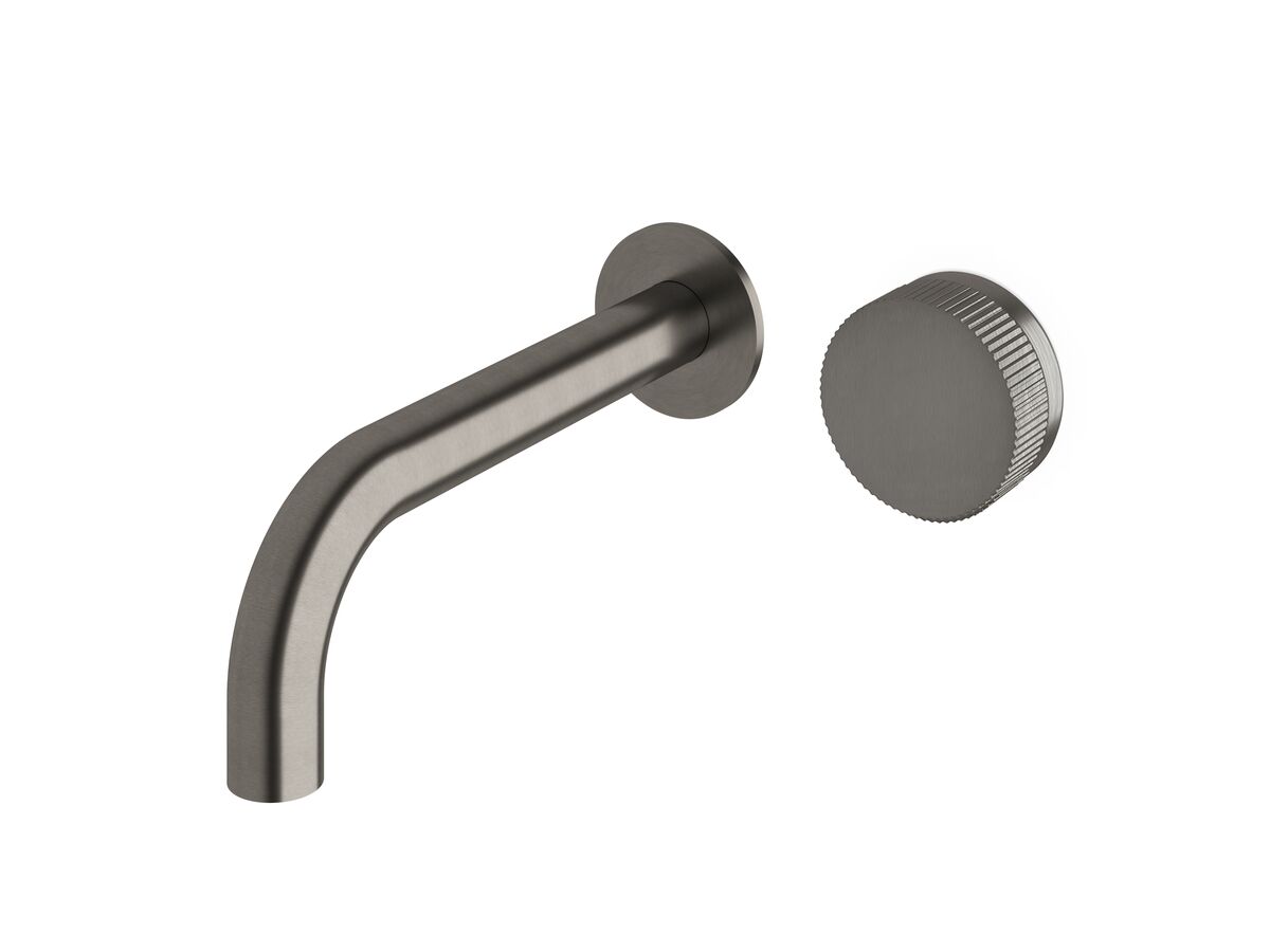 Milli Pure Progressive Wall Basin Mixer Tap System 200mm with Linear Textured Handle Brushed Gunmetal