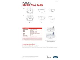 Technical Guide - Porcher Studio Wall Basin 350mm W/Fix 1 Taphole White
